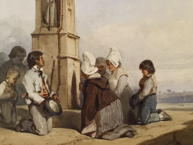 1805-Charles Ramelet - Contadini inginocchiati davanti al santuario